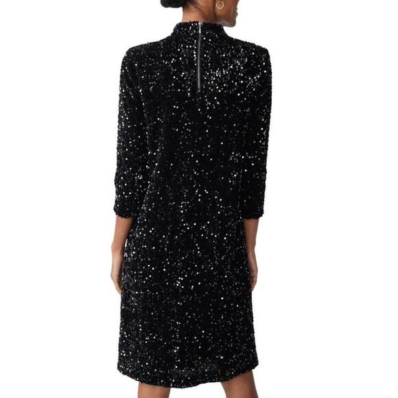 J. McLaughlin Black Velvet Sequin Shift Leeza Mini Dress Size Medium - Picture 2 of 12